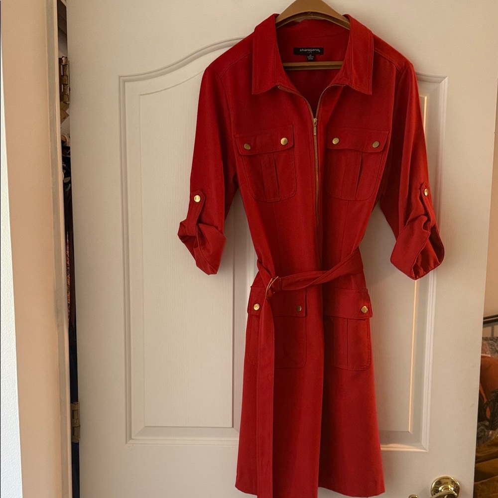 Orange Belted Shirt Dress